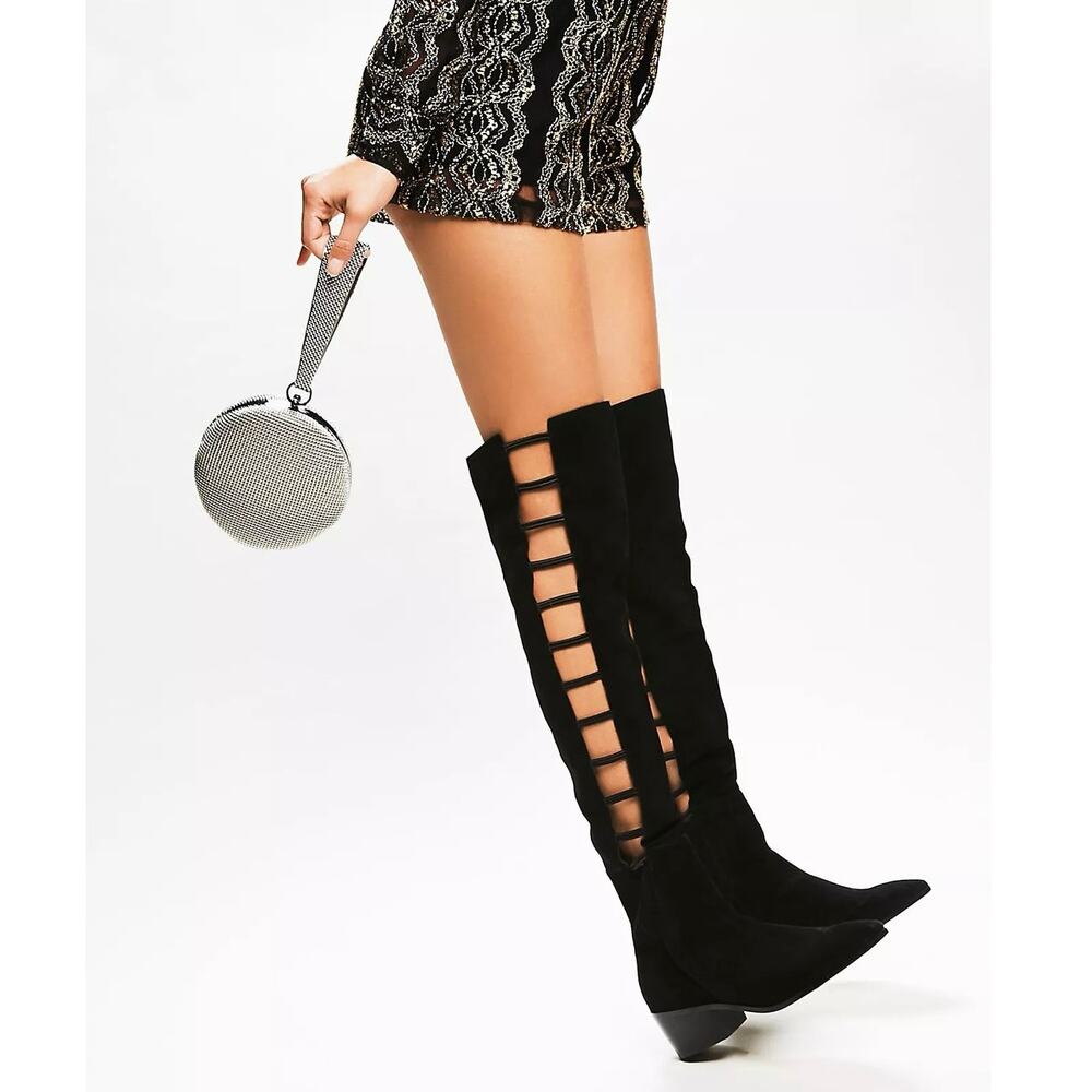 Faryl Robin x Free People Ladder Over The Knee Suede Black Boots Size 7